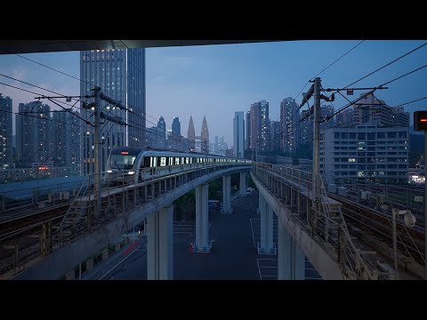 [4K] Caminhe da Nanbin Road até a estação ferroviária leve de Haitangxi, Chongqing, China.