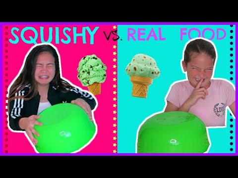 SQUISHY VS. REAL FOOD CHALLENGE " SWITH UP " SISTER FOREVER Video