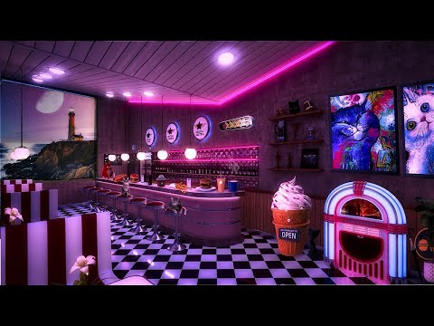 Retro 1950's Midnight Diner Ambience ASMR 🍔🌙 50's Music, Night Crickets, Juke Box Sounds