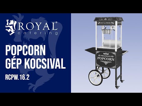 Videó - Popcorn gép kocsival - retro design - fekete