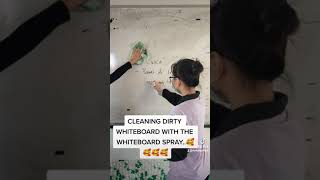 Cleaning dirty whiteboard using whiteboard cleaner .