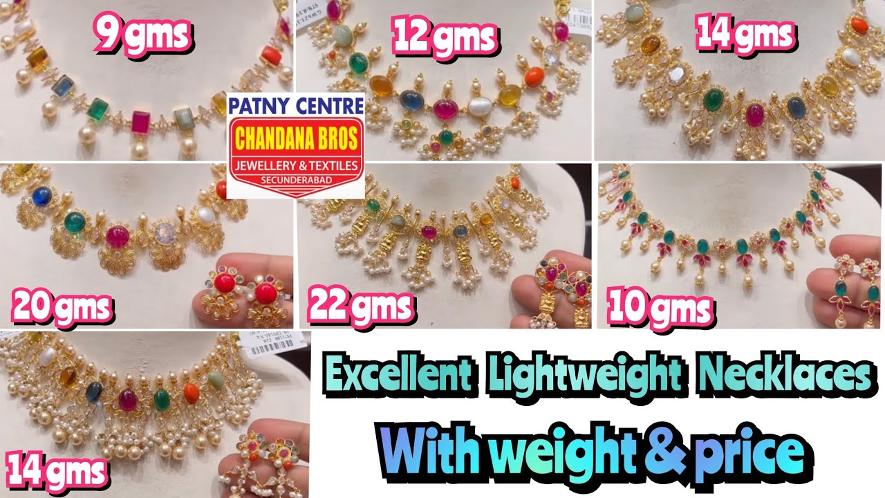 Chandana Brothers Exclusive lightweight navaratna necklaces with weight & price|lightweight necklace