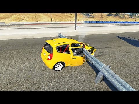 High Speed Driving Through Guardrail (Crash Testing) - BeamNG drive Guardrails Crashes