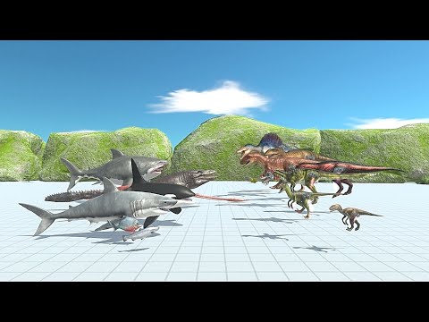 Aquatic VS Carnicore Dinosaurs with Jet engine - Animal Revolt Battle Simulator