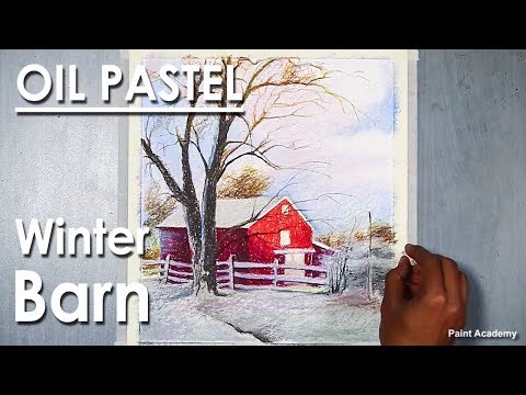 Winter Barn A Composition on Oil Pastel step by step
