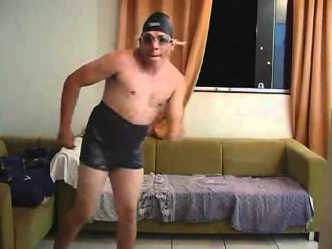 Brazilian guy in swim cap dancing Panamericano