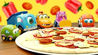 Vamos comer pizza com os carros Mocas! Desenho animado completo. Vídeo infantil dos carrinhos
