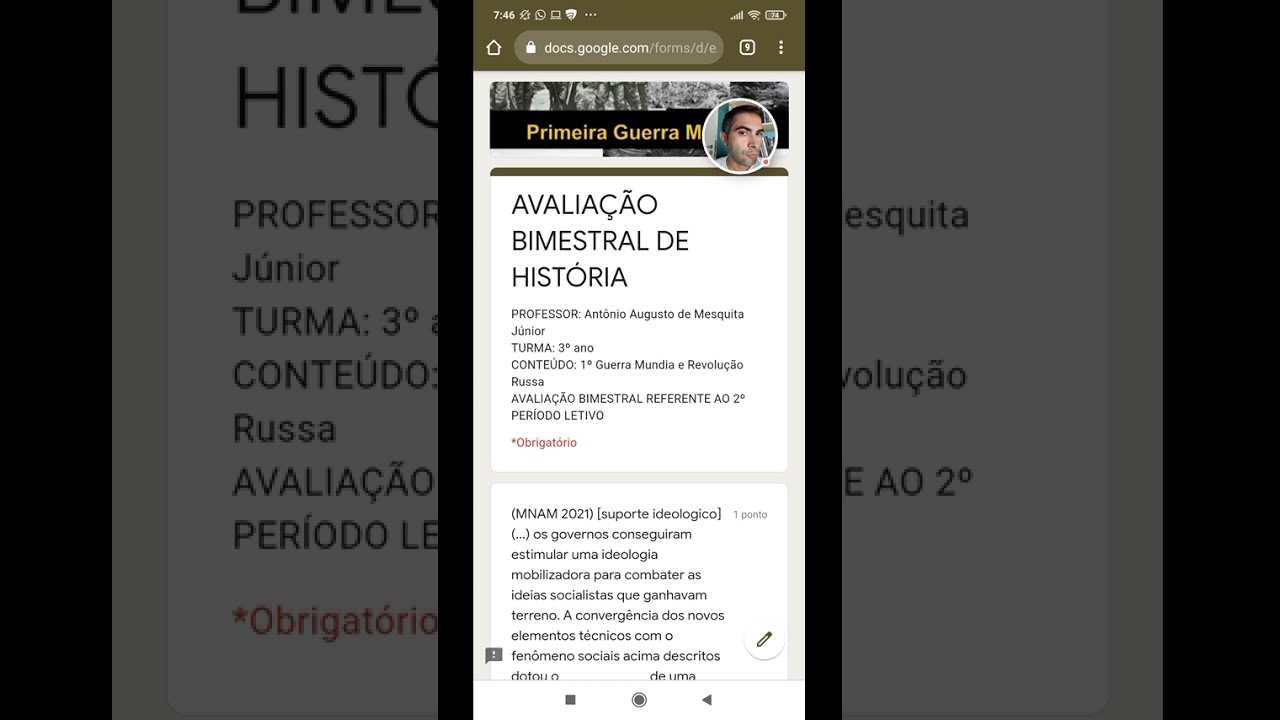 Explicação da avaliação de História 3º ano.