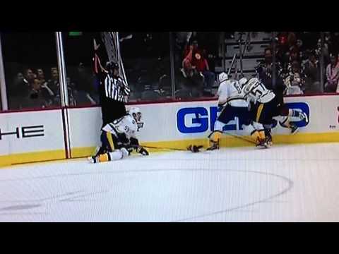 Downie lays a massive hit, gets smushed by two Nashville Predators