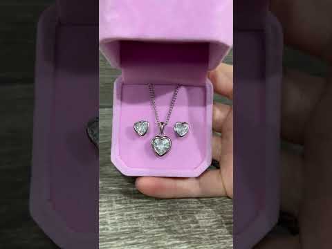 Подарок девушке набор "Алмазные сердечки белое золото" серьги колье ювелирный сплав в бархатной коробочке - фото 1 - id-p2411776273