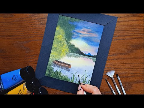 Painting a Boat on the Lake | Acrylic Painting Time lapse