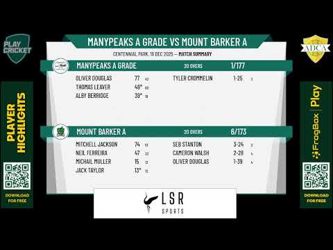 Manypeaks A Grade v Mount Barker A
