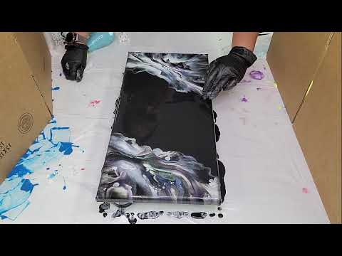 #58 - Skyfall🐉Gorgeous Pearl Paint Pour Embellished with a Colorful Dragon 🎨