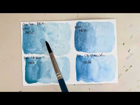 Watercolour Swatch Card: Comparing Rembrandt, Rosa and W&N Cerulean Blue Paints (PB35 and PB36)