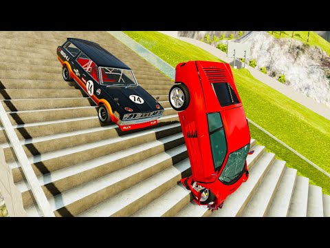 Insane Stairs Jumps Down (Crash Test) Ferrari - BeamNG.drive Down Stairs Jumps