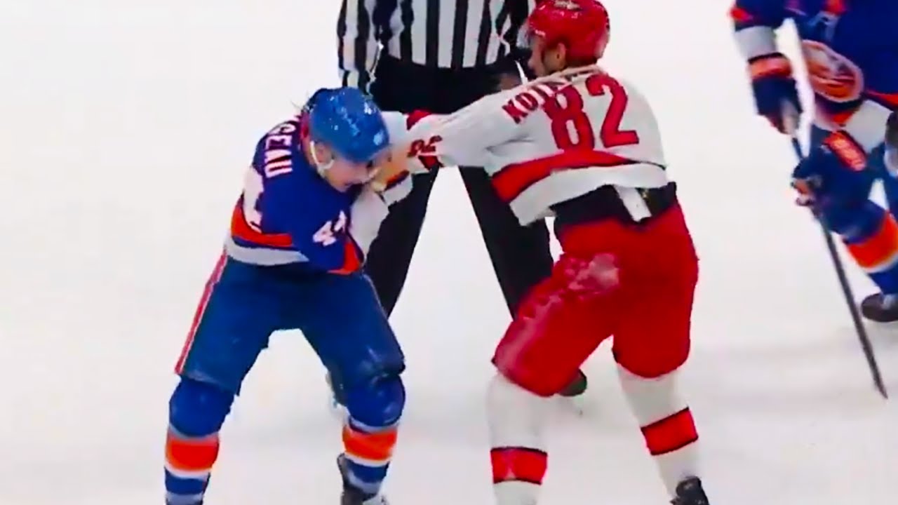 Jean Gabriel Pageau Jesperi Kotkaniemi Fight | Carolina Hurricanes vs New York Islanders Highlights