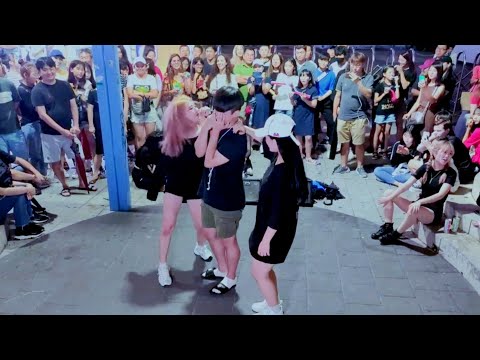 DIEM. ENJOYING UNIQUE HILARIOUS IMPROMPTU BUSKING WITH SHY ONLOOKER. HONGDAE STREET.