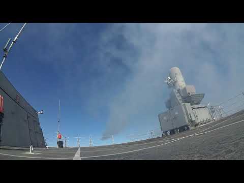 Rolling Airframe Missile (RAM) Launch from USS Charleston (LCS 18)