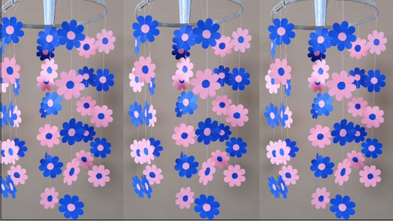 DIY Easy and Simple Paper Flower Wall Hanging Decor (Blue and Pink Flowers)