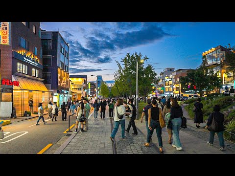 Seoul Friday Night Walk on Yeonnam-dong Street | Ambience Sounds Korea 4K HDR