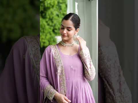 Lavender Designer Dusty-Tone Faux Georgette Gown with Embroidery & Sequins Dupatta