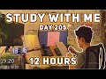 🔴LIVE 12 HOUR | Day 205 | study with me Pomodoro | No music, Rain/Thunderstorm sounds
