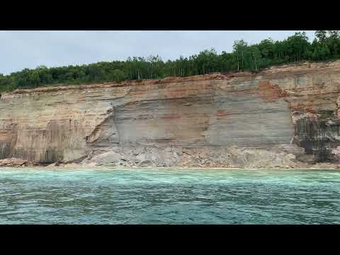 Pictured Rocks National Lakeshore 200 foot cliff plummets into Lake Superior.