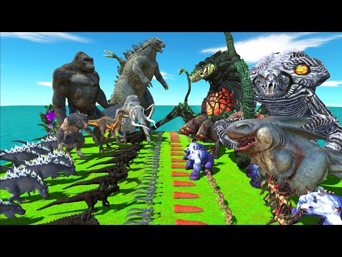 Dinosaurs Revolt Battle with Godzilla 2014 + King Kong VS Team Biollante +Orga Kaiju + Megalodon Rex