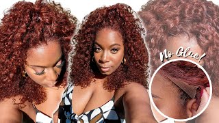 💯 This Color Looks Good on ERrrBody! Auburn Curly Wig EASY One Product GLUELESS Install Nadula Hair