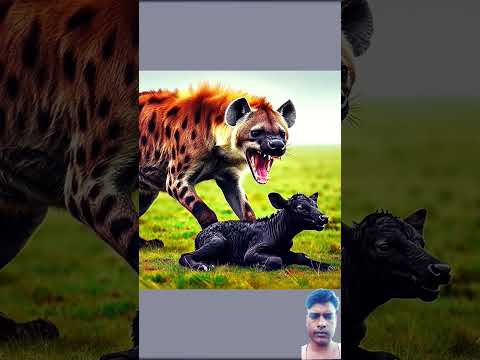 hyena vs cwo fight for baby cow #animals #cow #biral #babycow #