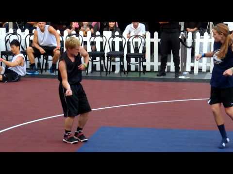 Josh Hutcherson dancing on court during half-time 8/3/2012