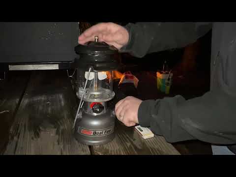 Lighting the Coleman Dual Fuel Lantern at the campsite