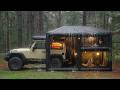 PEACEFUL Solo Camping In HEAVY RAIN ️ Cozy 2 Story Tent With 2 Dogs Relaxing ASMR