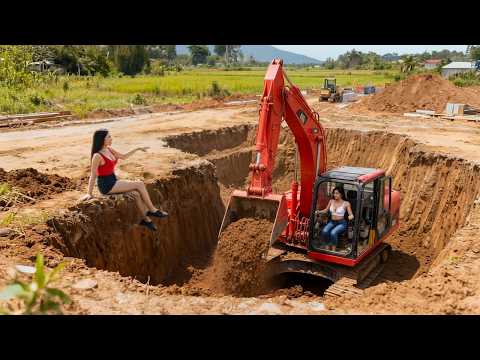 TIMELAPSE -- Girl Spends $30,000 to Build a Fish Pond Using Excavator and Truck from Start to Finish