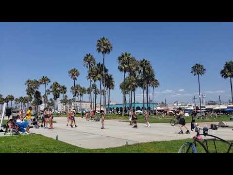 Roller skating girls at Venice Beach.