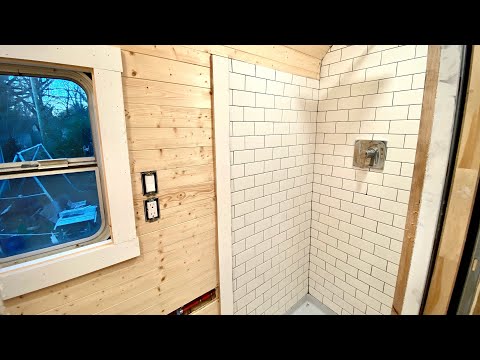 School Bus Conversion Episode 24 - Full bath with tiled shower inside an old school bus!