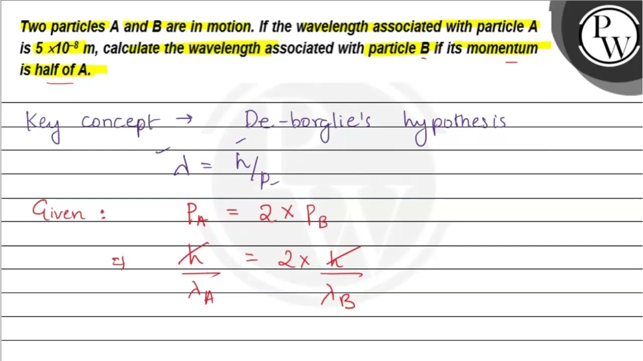 Two particles \( A \) and \( B \) are in motion. If the wavelength ...