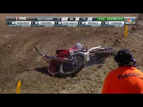 Glen Helen 250 Moto 2: McAdoo goes down hard, bike goes flying