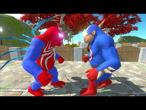 CAPTAIN AMERICA GORO VS SPIDERMAN GORO & SUPERMAN T-REX DEATH RUN - Animal Revolt Battle Simulator