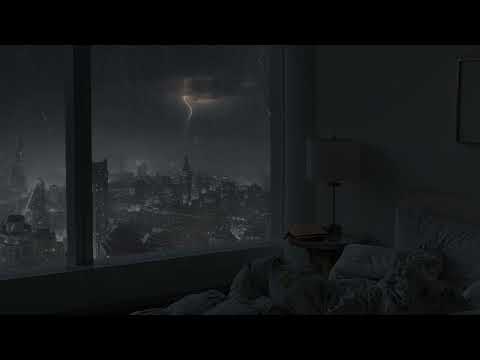 Heavy Rain with Windy Thunderstorm outside the Cozy Bedroom in London |  Rain Sounds for Sleeping