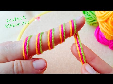 It's so Cute 💖🌺  Superb Woolen Flower Making Trick with Finger - DIY Amazing Woolen Flower Design