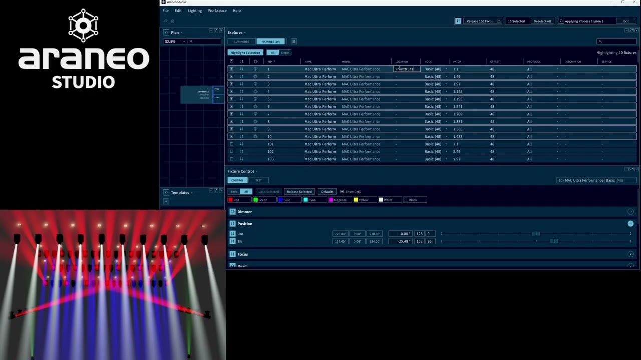 Araneo studio - Fixture control