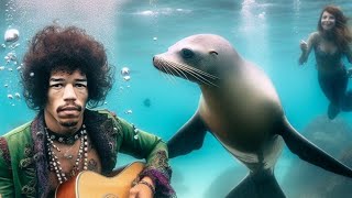 AI image creator Jimi Hendrix 1983 a merman I should turn to be