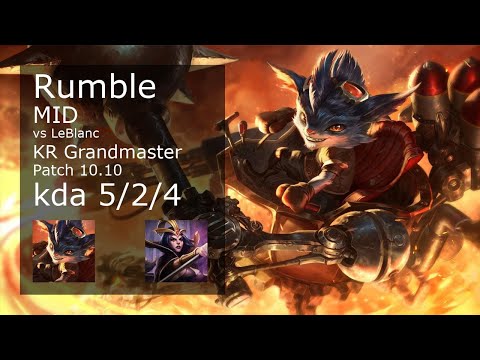 Rumble vs LeBlanc Mid - KR Grandmaster 5/2/4 Patch 10.10 Gameplay