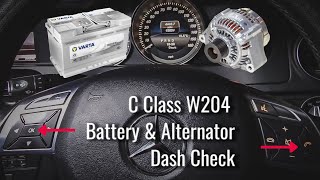 Mercedes Battery and alternator voltage check - secret dashboard menu- c class w204