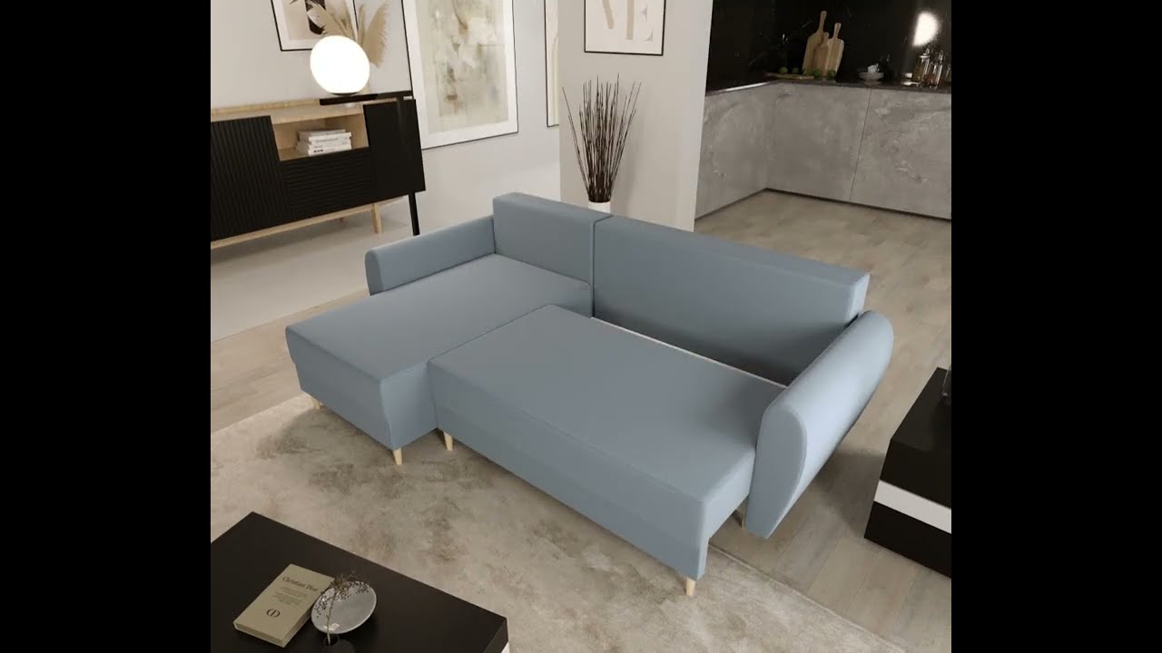 Narożnik SKANDI Uniwersalny Do Salonu Nowoczesny Mały Funkcja Spania Pojemnik KORNELO MEBLE