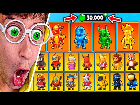Compro 30.000 Gemas por TODAS las SKINS ⭐🤑!! (100% completo) - Stumble Guys TEKENDO