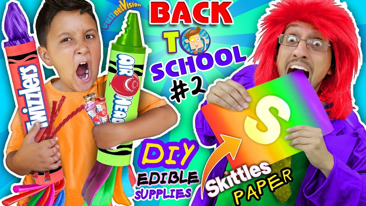 SKITTLES PAPER BACK TO SCHOOL DIY EDIBLE SUPPLIES Hacks #2! Airheads & Twizzlers FUNnel Vision