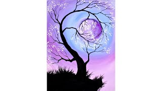 Cherry Tree holding the Moon Step by Step Acrylic Painting for Beginners