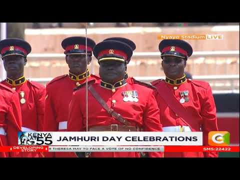 17 Kenya Rifles battalion trooping their colours at 55th Jamhuri Celebrations